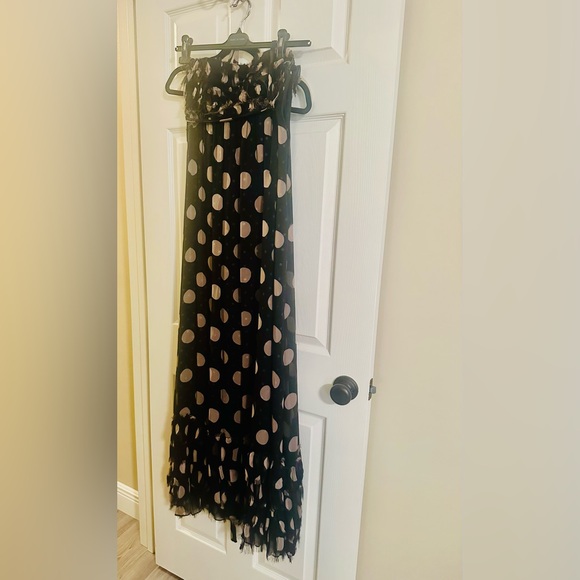 Samantha Treacy Long Strapless Black White PolkaDot Empire Waist Maxi Silk Dress - Picture 2 of 3